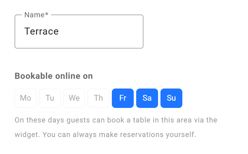 Areas with online booking days